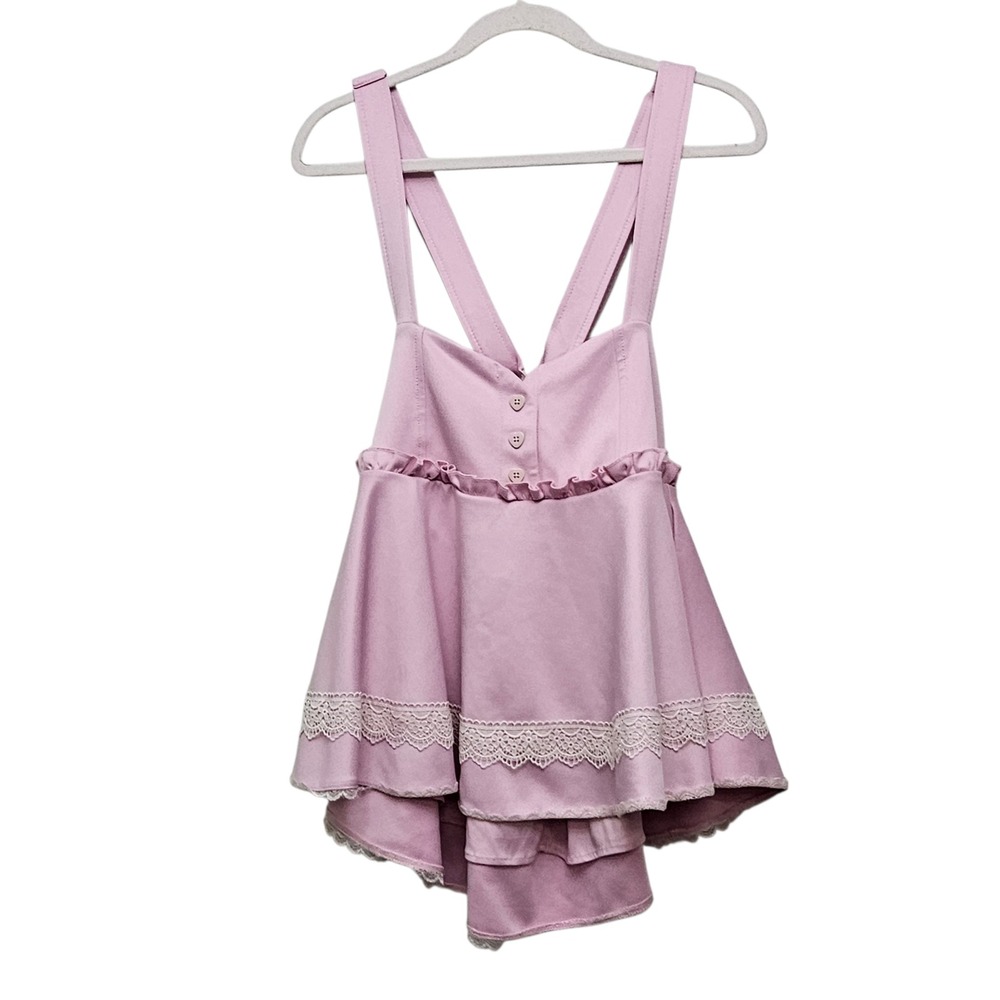 Sweet Society Pink‎ Ruffle Lace Pinafore Tp Babydoll Cottage Coquette Twee M